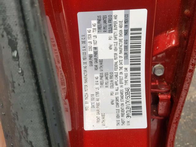 3MYDLBYV7KY509548 - 2019 TOYOTA YARIS L RED photo 10