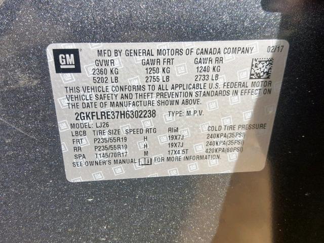 2GKFLRE37H6302238 - 2017 GMC TERRAIN DE GRAY photo 10