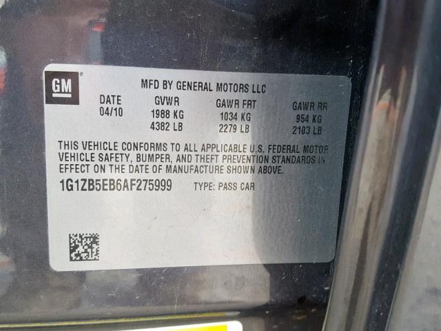 1G1ZB5EB6AF275999 - 2010 CHEVROLET MALIBU LS CHARCOAL photo 10