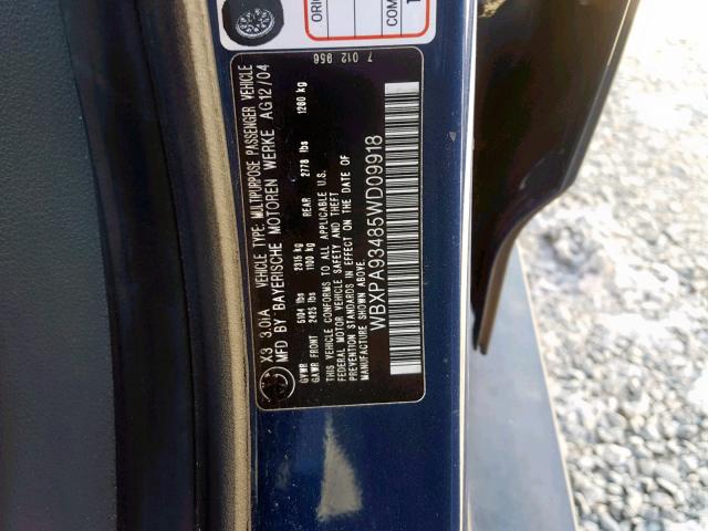 WBXPA93485WD09918 - 2005 BMW X3 3.0I BLUE photo 10