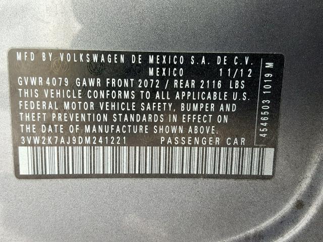 3VW2K7AJ9DM241221 - 2013 VOLKSWAGEN JETTA BASE GRAY photo 10