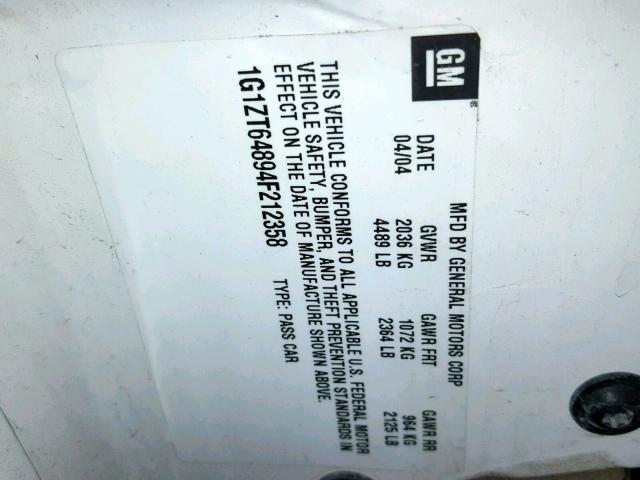 1G1ZT64894F212358 - 2004 CHEVROLET MALIBU MAX 白色 照片 10