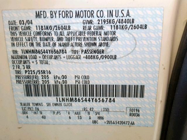 1LNHM86S44Y656784 - 2004 LINCOLN LS CREAM photo 10