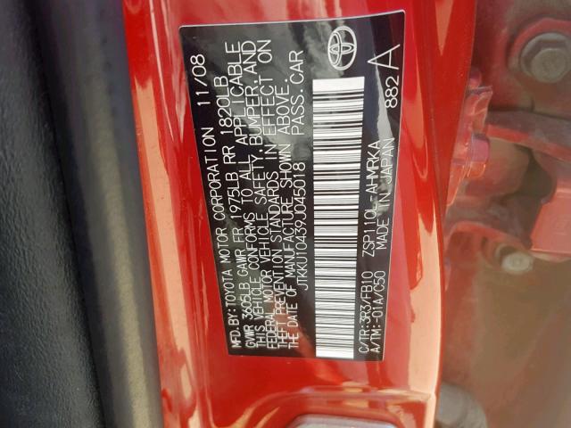 JTKKU10439J045018 - 2009 TOYOTA SCION XD RED photo 10