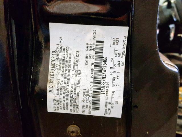 1FAHP37N37W315406 - 2007 FORD FOCUS ZX5 BLACK photo 10