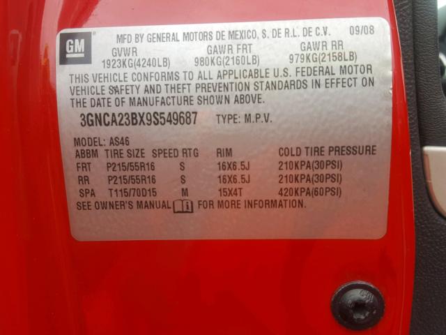 3GNCA23BX9S549687 - 2009 CHEVROLET HHR LT RED photo 10