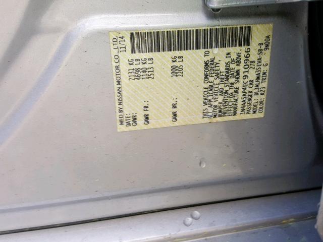 1N4AA5AP4EC910966 - 2014 NISSAN MAXIMA S SILVER photo 10