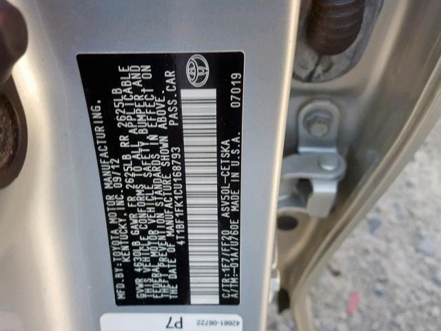 4T1BF1FK1CU168793 - 2012 TOYOTA CAMRY BASE SILVER photo 10
