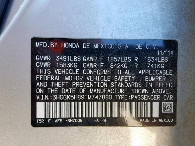 3HGGK5H89FM747880 - 2015 HONDA FIT EX SILVER photo 10