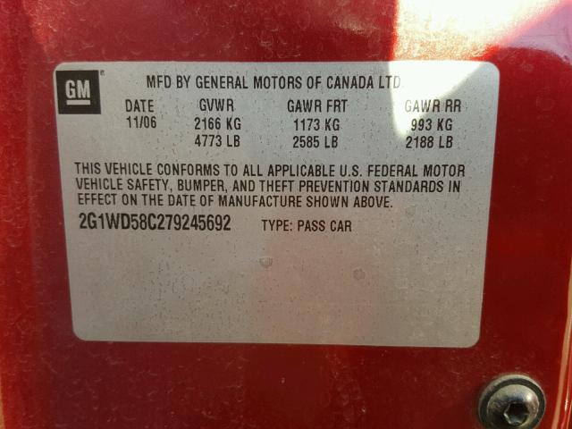 2G1WD58C279245692 - 2007 CHEVROLET IMPALA SUP 栗色 照片 10