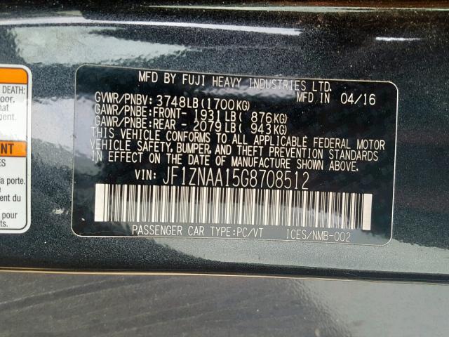 JF1ZNAA15G8708512 - 2016 TOYOTA SCION FR-S GRAY photo 10