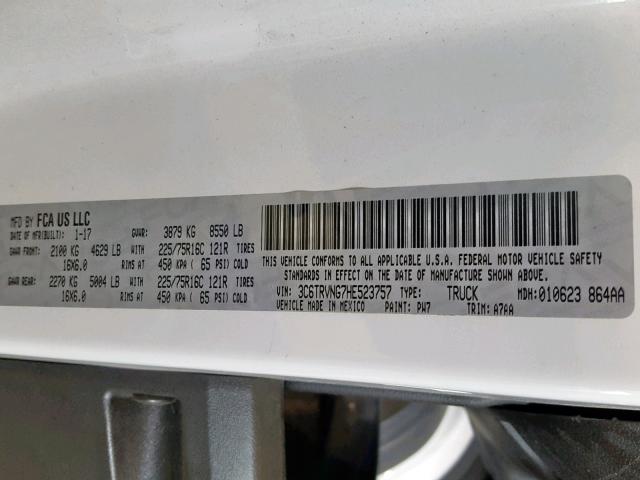 3C6TRVNG7HE523757 - 2017 RAM PROMASTER 白色 照片 10