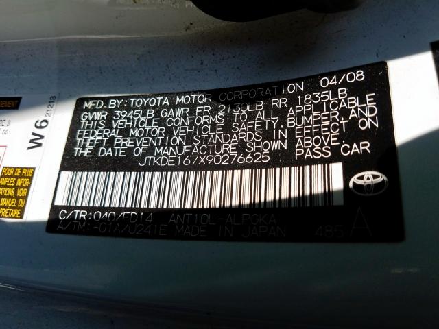 JTKDE167X90276625 - 2009 TOYOTA SCION TC  ფოტო 10