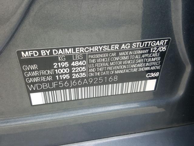 WDBUF56J66A925168 - 2006 MERCEDES-BENZ E 350 GRAY photo 10