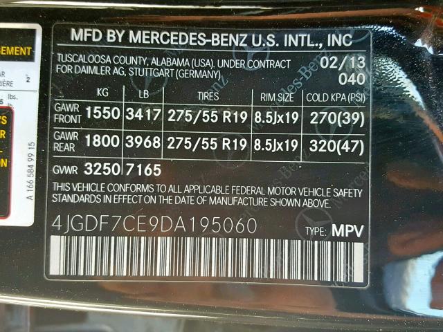 4JGDF7CE9DA195060 - 2013 MERCEDES-BENZ GL 450 4MA BLACK photo 10