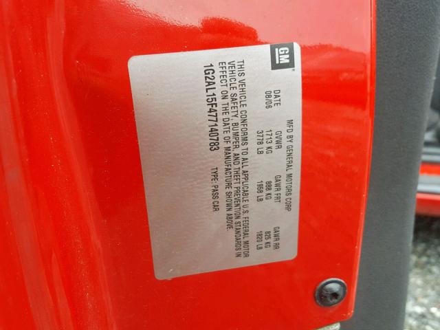 1G2AL15F477140783 - 2007 PONTIAC G5 RED photo 10