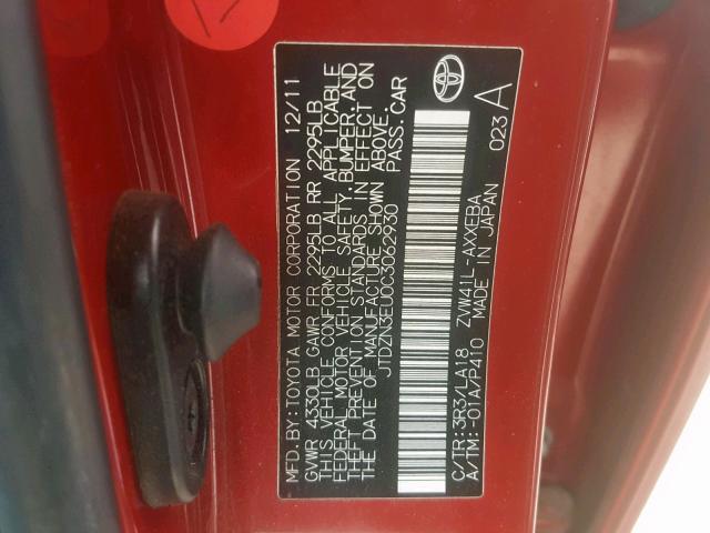 JTDZN3EU0C3062930 - 2012 TOYOTA PRIUS V RED photo 10