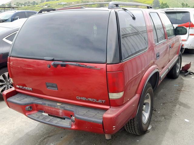 1GNCS13W512221135 - 2001 CHEVROLET BLAZER RED photo 4