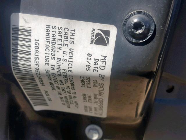 1G8AJ52F95Z143834 - 2005 SATURN ION LEVEL CHARCOAL photo 10
