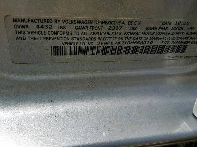 3VWPL7AJ1BM656310 - 2011 VOLKSWAGEN JETTA TDI SILVER photo 10