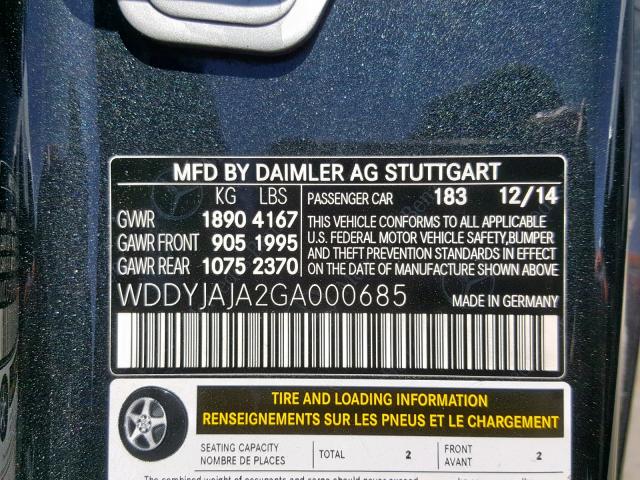 WDDYJAJA2GA000685 - 2016 MERCEDES-BENZ AMG GT S BLACK photo 10