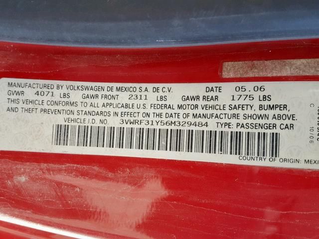 3VWRF31Y56M329484 - 2006 VOLKSWAGEN NEW BEETLE Qırmızı foto 10