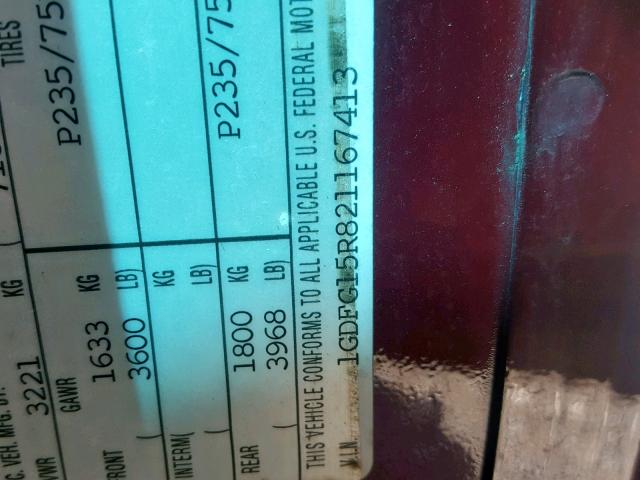 1GDFG15R821167413 - 2002 GMC SAVANA RV MAROON photo 10