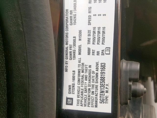 5GTEN13E588191683 - 2008 HUMMER H3 BLACK photo 10