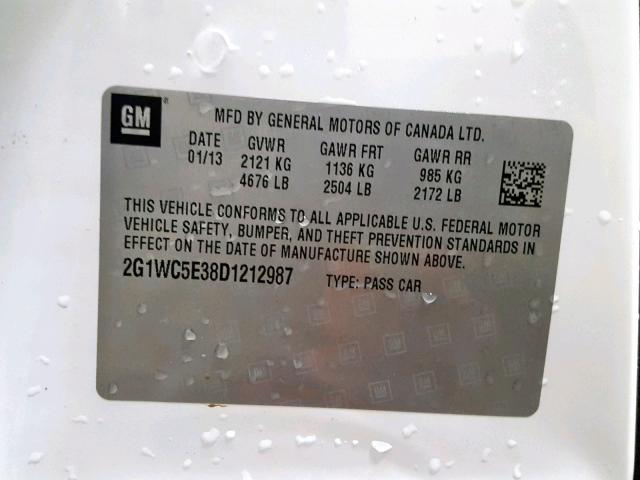 2G1WC5E38D1212987 - 2013 CHEVROLET IMPALA LTZ WHITE photo 10