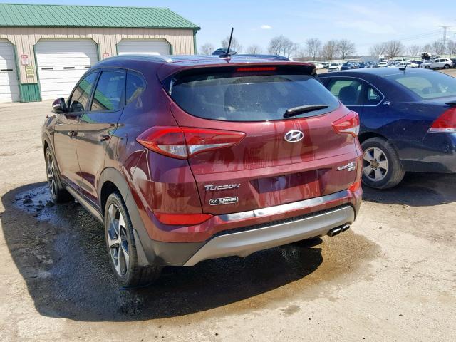 KM8J3CA27GU207237 - 2016 HYUNDAI TUCSON LIM MAROON photo 3