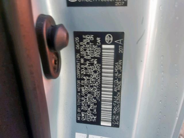 JTKDE177060070692 - 2006 TOYOTA SCION TC SILVER photo 10