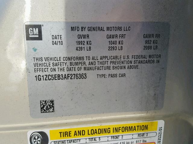 1G1ZC5EB3AF276363 - 2010 CHEVROLET MALIBU 1LT 金色 照片 10