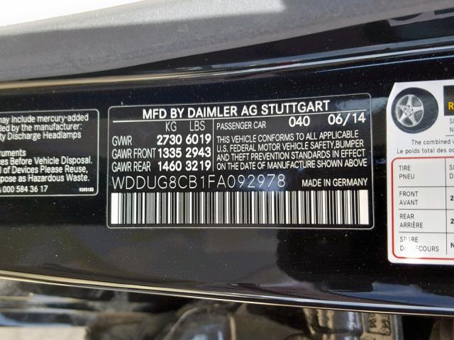 WDDUG8CB1FA092978 - 2015 MERCEDES-BENZ S 550 BLACK photo 10