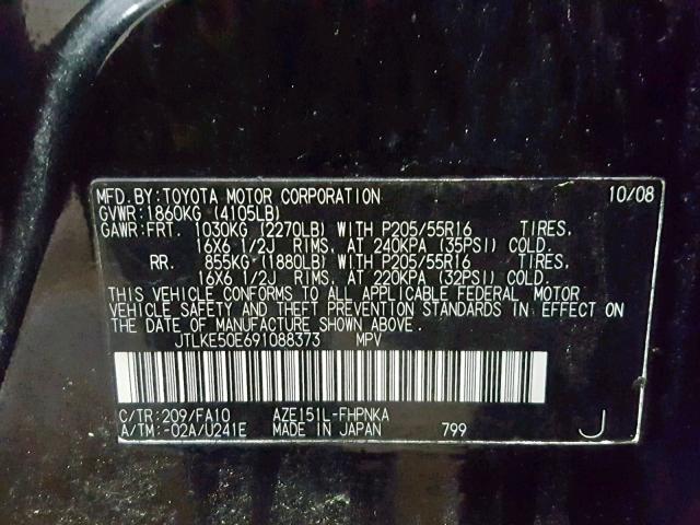 JTLKE50E691088373 - 2009 TOYOTA SCION XB 黑色 照片 10