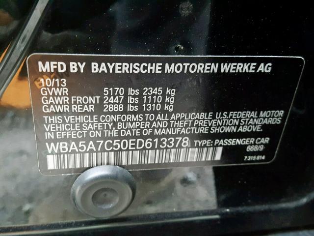 WBA5A7C50ED613378 - 2014 BMW 528 XI BLACK photo 10