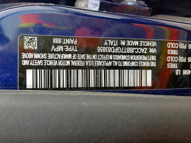 ZACCJBBT7GPD83856 - 2016 JEEP RENEGADE L BLUE photo 10