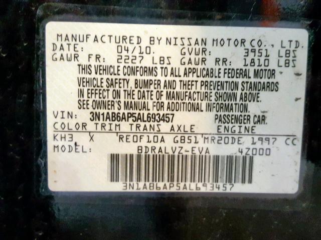 3N1AB6AP5AL693457 - 2010 NISSAN SENTRA 2.0 BLACK photo 10