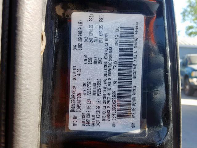 1B7FL26X0XS283676 - 1999 DODGE DAKOTA BLACK photo 10