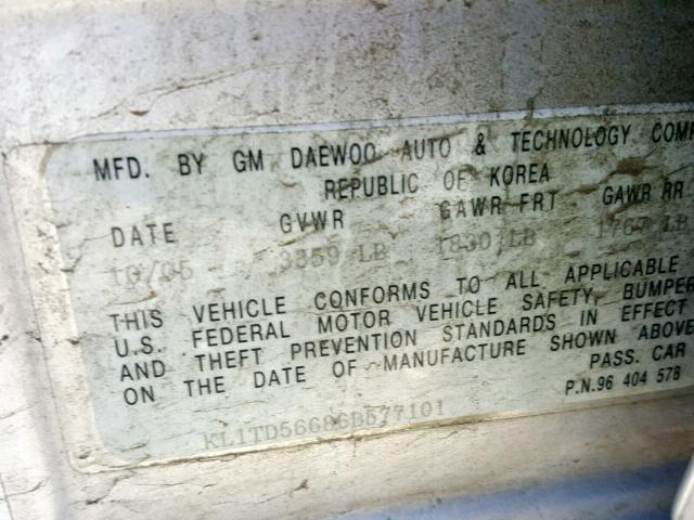 KL1TD56686B577101 - 2006 CHEVROLET AVEO BASE Gümüş foto 10