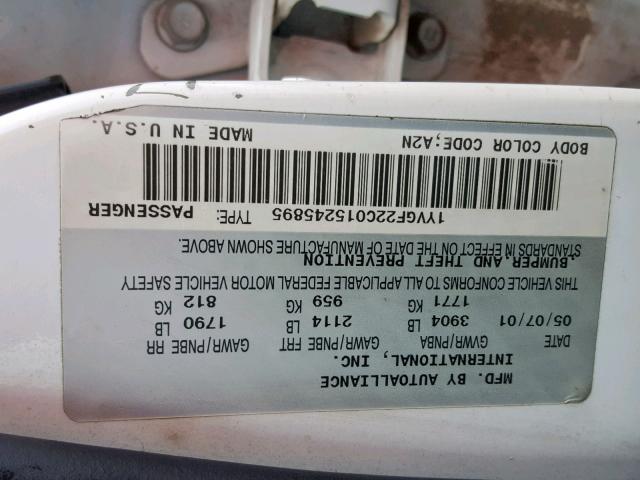 1YVGF22C015245895 - 2001 MAZDA 626 ES WHITE photo 10