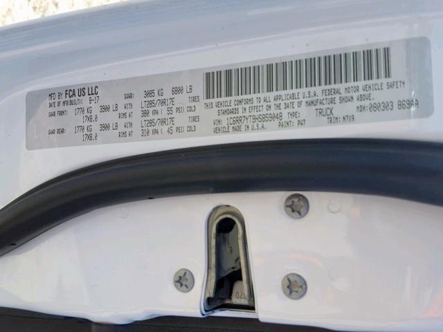 1C6RR7YT9HS859048 - 2017 RAM 1500 REBEL თეთრი ფოტო 10