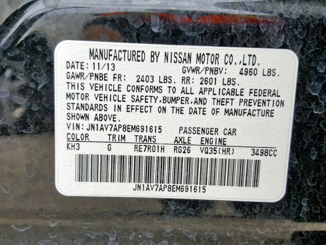 JN1AV7AP8EM691615 - 2014 INFINITI Q50 HYBRID BLACK photo 10