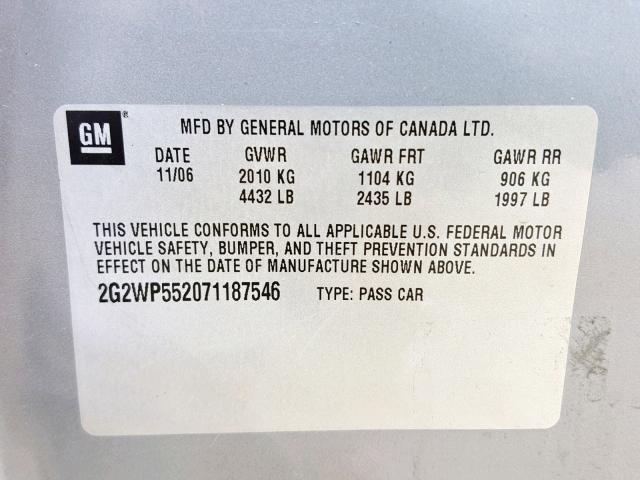 2G2WP552071187546 - 2007 PONTIAC GRAND PRIX GRAY photo 10