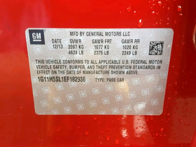 1G11H5SL1EF182936 - 2014 CHEVROLET MALIBU LTZ RED photo 10