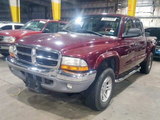 1B7HG48N72S709327 - 2002 DODGE DAKOTA QUA BURGUNDY photo 2