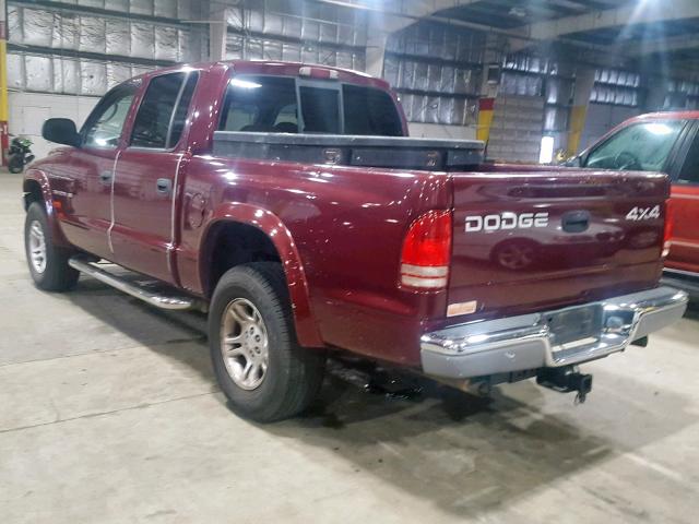 1B7HG48N72S709327 - 2002 DODGE DAKOTA QUA BURGUNDY photo 3