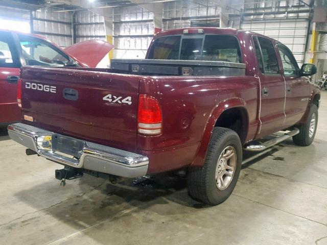 1B7HG48N72S709327 - 2002 DODGE DAKOTA QUA BURGUNDY photo 4