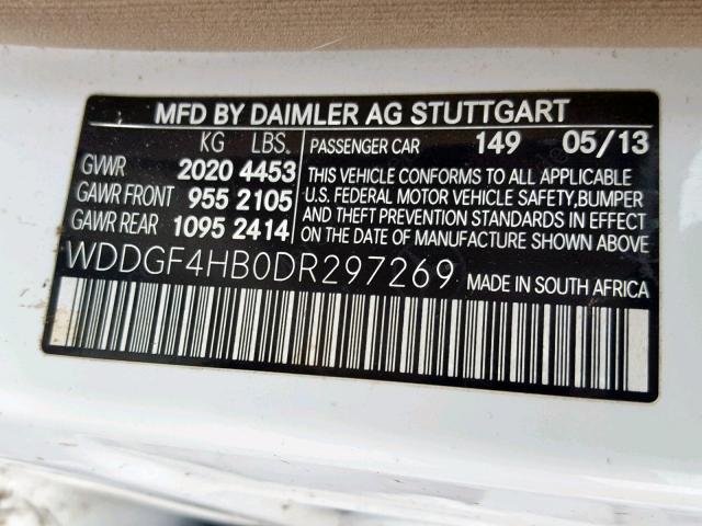 WDDGF4HB0DR297269 - 2013 MERCEDES-BENZ C 250 WHITE photo 10