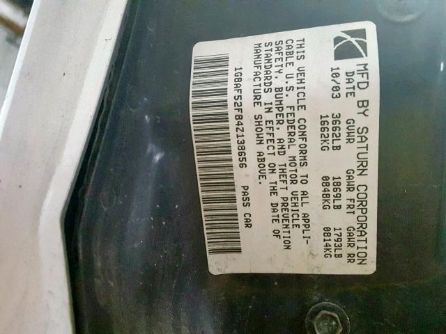 1G8AF52F84Z138656 - 2004 SATURN ION LEVEL SILVER photo 10