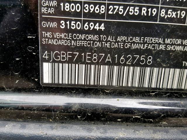 4JGBF71E87A162758 - 2007 MERCEDES-BENZ GL 450 4MA BLACK photo 10